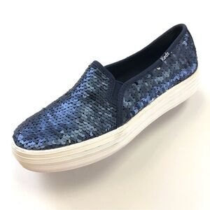 Keds navy sequin double stack slip on sneaker loafer Size 7